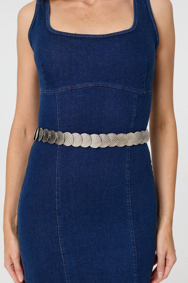 Silver | Metallic Coin Detail Slim Belt