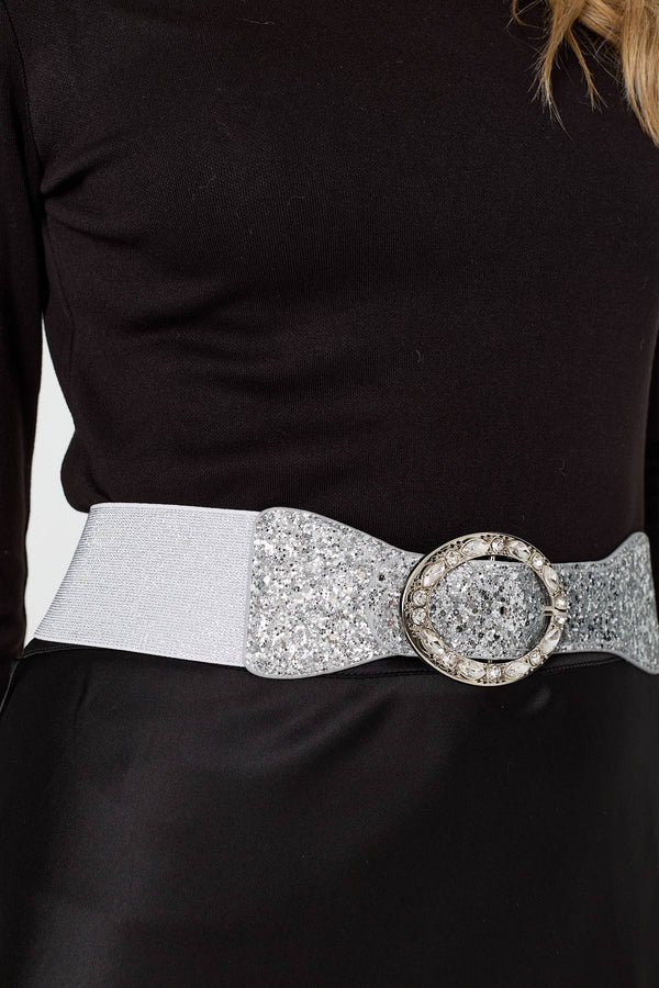 Silver | Sparkly Embellished Metallic Buckle Belt