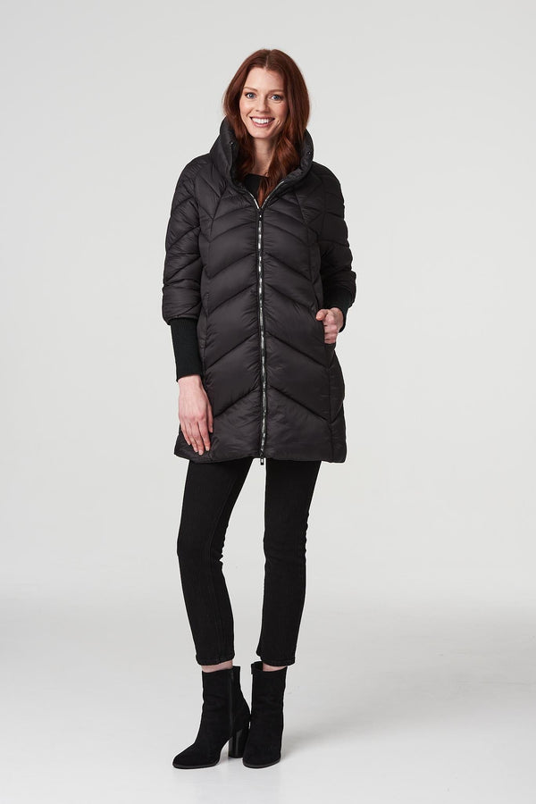 Black | High Neck Knit Cuff Puffer Coat