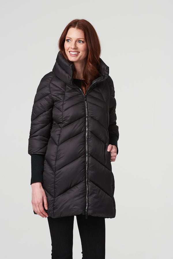 Black | High Neck Knit Cuff Puffer Coat