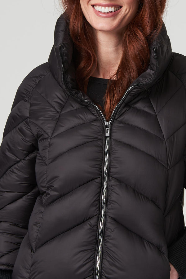 Black | High Neck Knit Cuff Puffer Coat