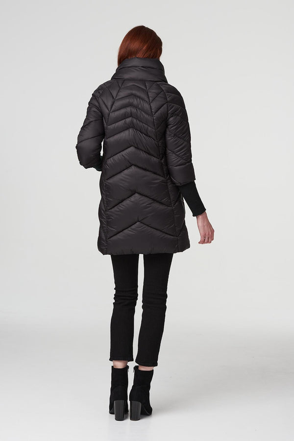 Black | High Neck Knit Cuff Puffer Coat