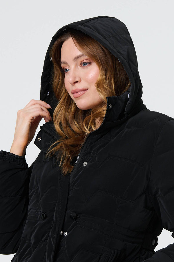 Black | Faux Fur Padded Zip-Up Hooded Jacket