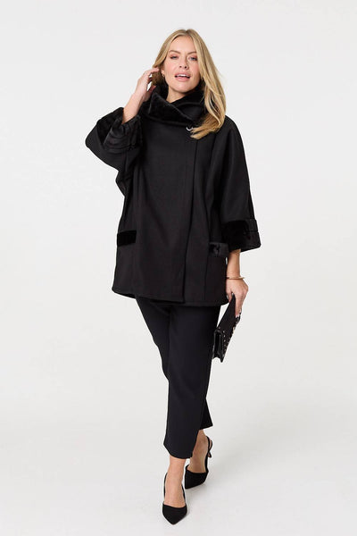Faux Fur Trim 3/4 Sleeve Cape Coat | Izabel London