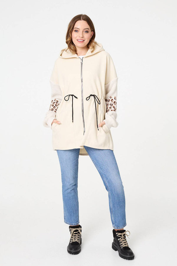 Cream | Animal Print Zip Front Relaxed Hoodie