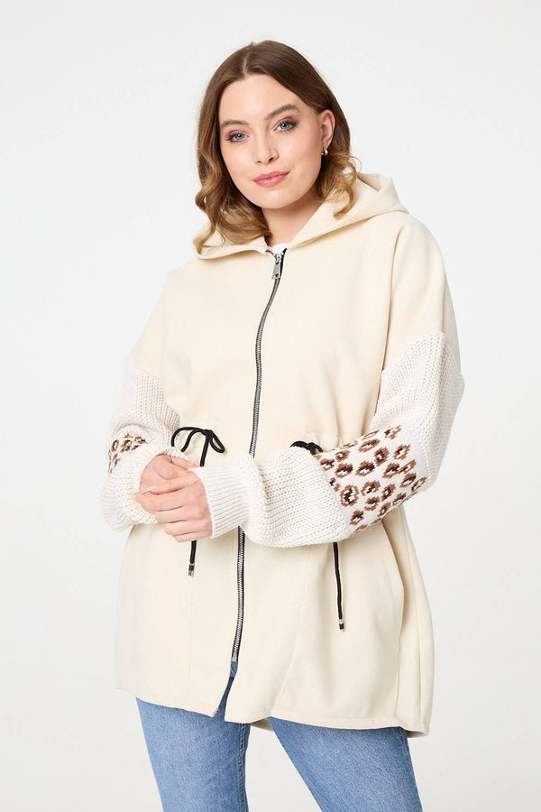 Cream | Animal Print Zip Front Relaxed Hoodie