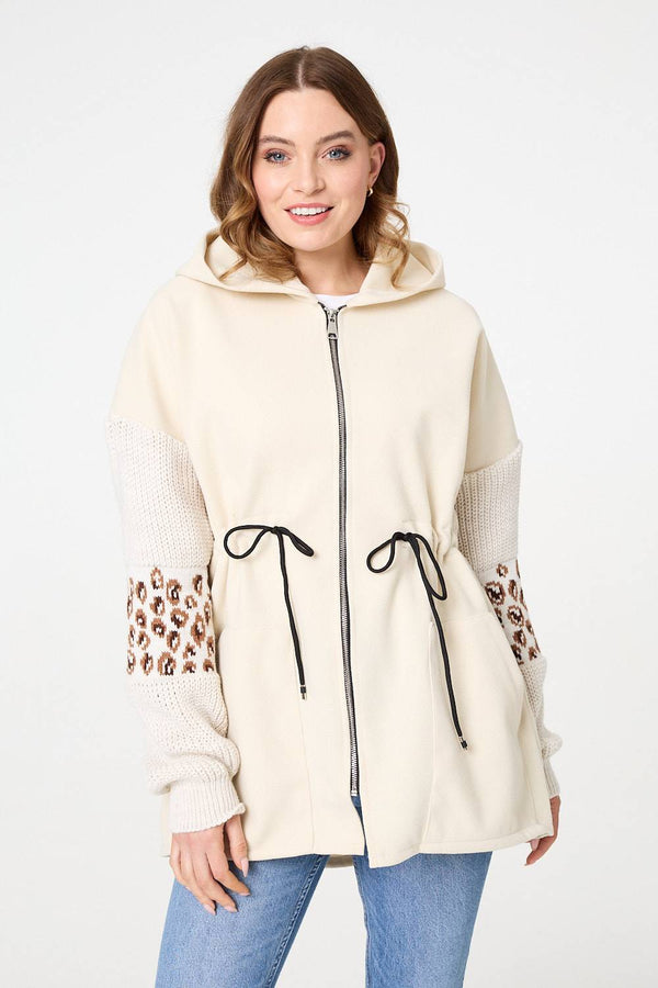 Cream | Animal Print Zip Front Relaxed Hoodie