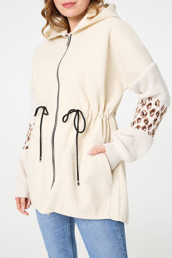 Cream | Animal Print Zip Front Relaxed Hoodie