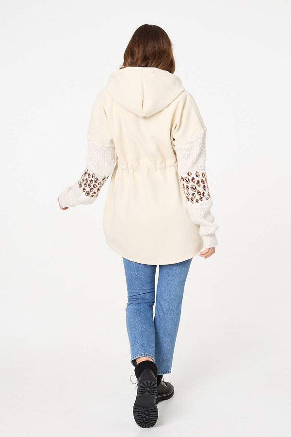 Cream | Animal Print Zip Front Relaxed Hoodie