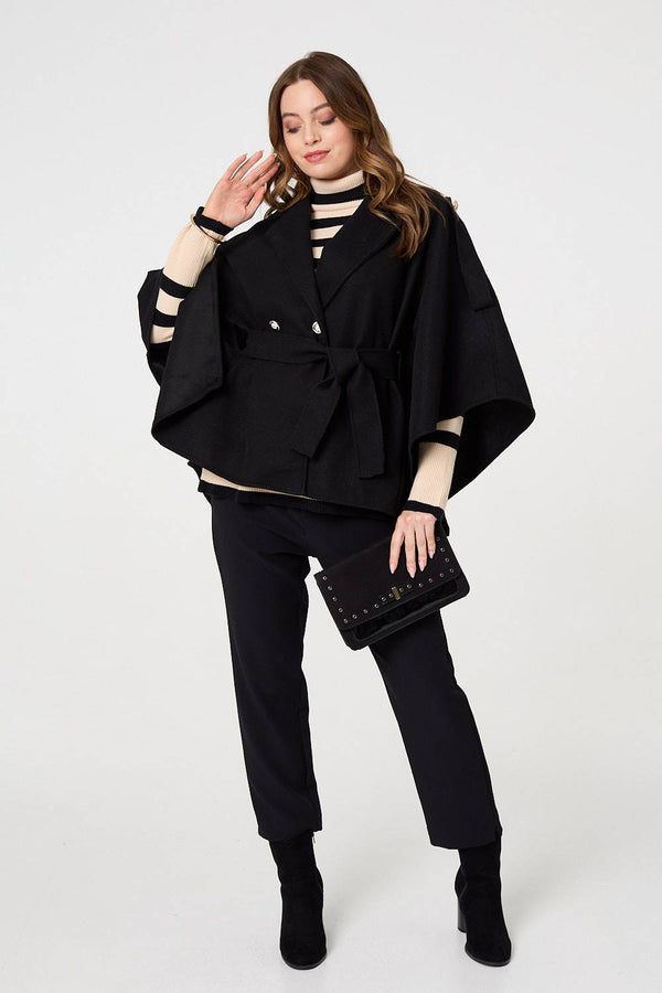 Black | Cape Coat With Belt