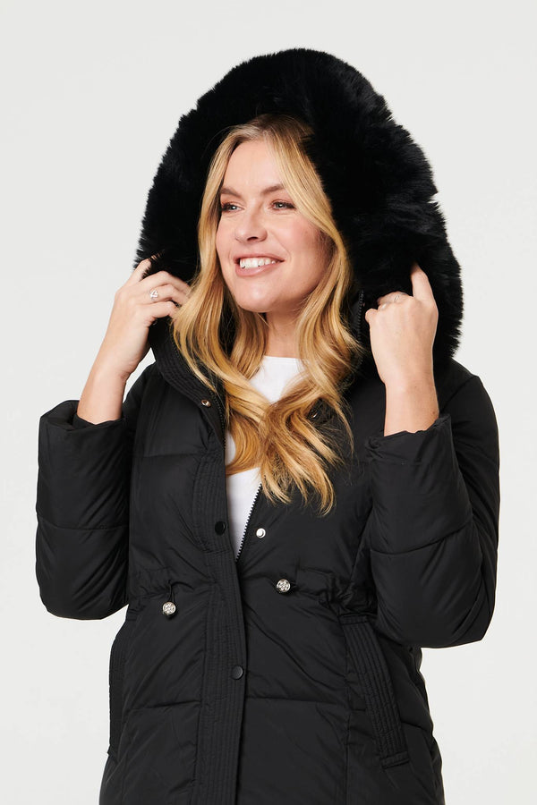 Black | Faux Fur Trim Hood Puffer Jacket