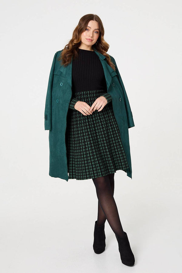 Green | Faux Suede Button Front Trench Coat