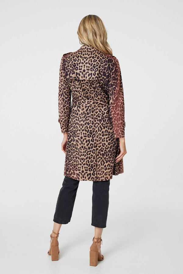 Beige | Leopard Print Double Breasted Trench Coat