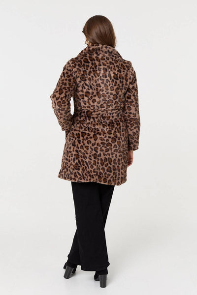 Animal Print Faux Fur Tie Waist Jacket Izabel London