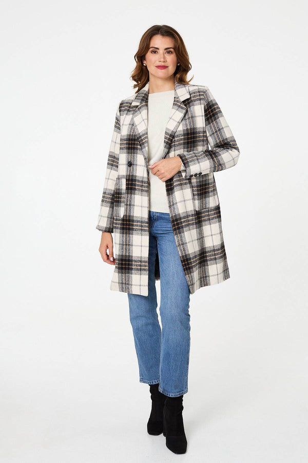 Beige | Checked Double Breasted Longline Coat