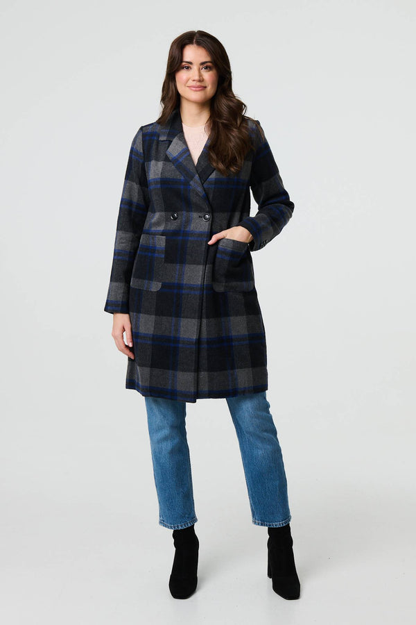 Blue | Checked Double Breasted Blazer Jacket