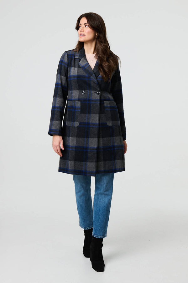 Blue | Checked Double Breasted Blazer Jacket