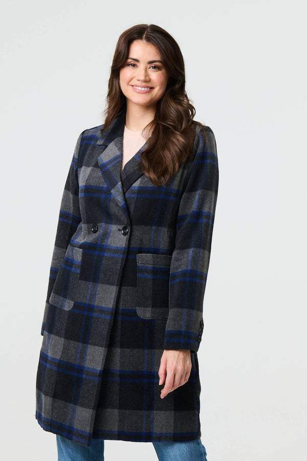 Blue | Checked Double Breasted Blazer Jacket