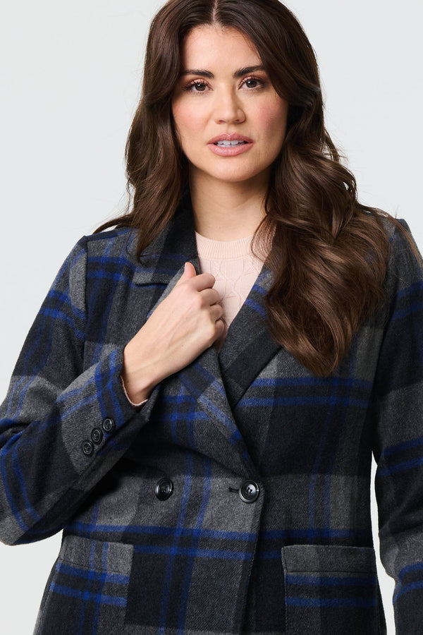 Blue | Checked Double Breasted Blazer Jacket