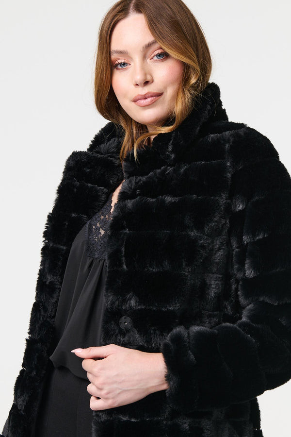Black | Faux Fur Thigh Length Coat