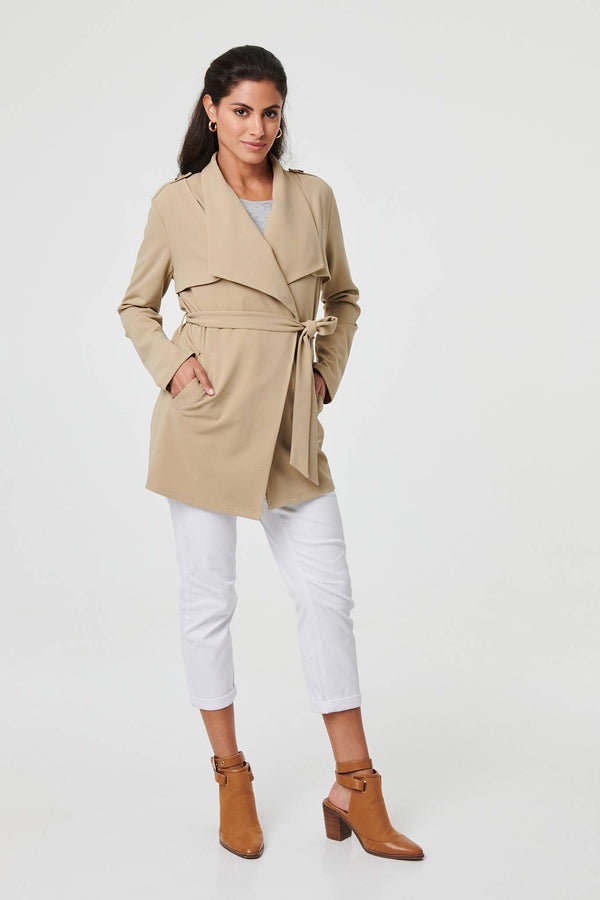 Khaki | Self Tie Thigh Length Lightweight Coat