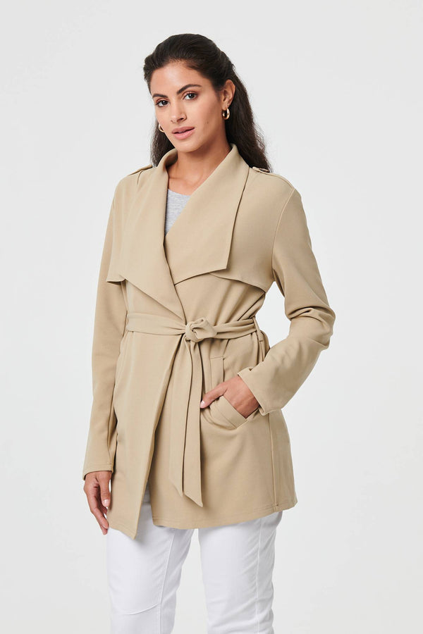 Khaki | Self Tie Thigh Length Lightweight Coat