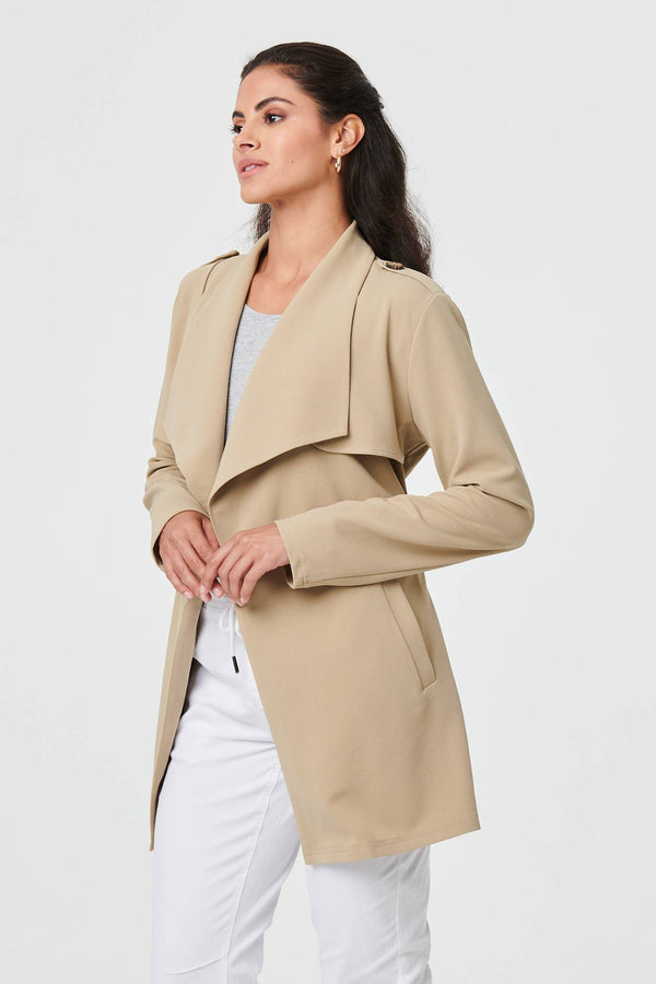 Khaki | Self Tie Thigh Length Lightweight Coat