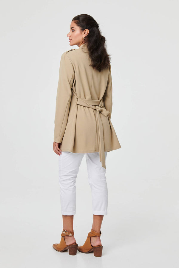 Khaki | Self Tie Thigh Length Lightweight Coat