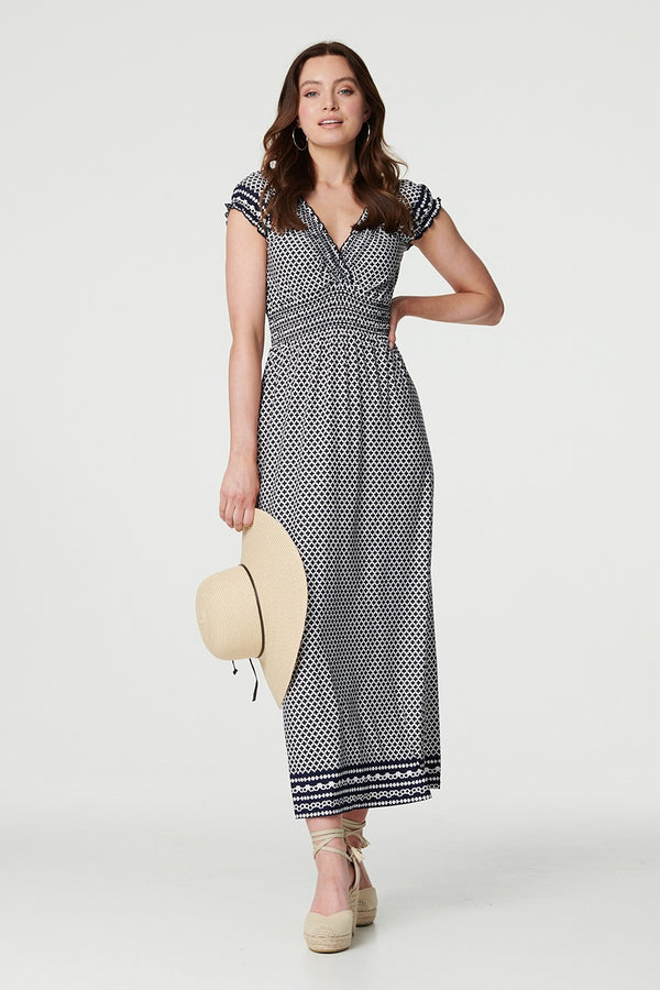 Navy | Geo Border Print Empire Maxi Dress