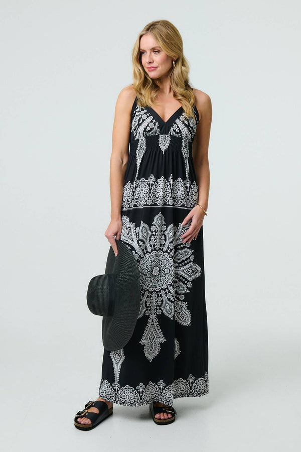 Black And White | Printed Cami Strap Empire Maxi Dress