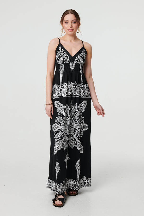 Black And White | Printed Cami Strap Empire Maxi Dress