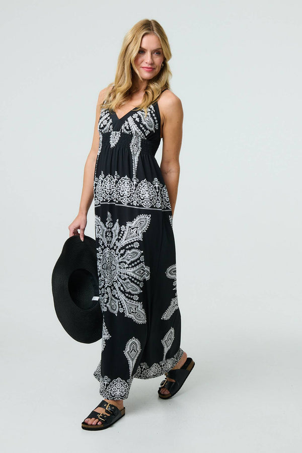 Black And White | Printed Cami Strap Empire Maxi Dress