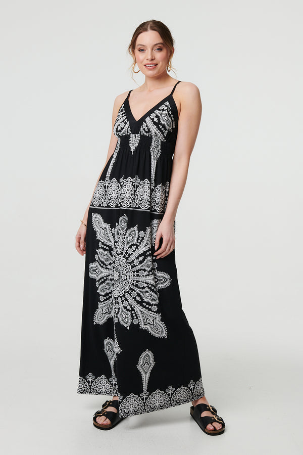 Black And White | Printed Cami Strap Empire Maxi Dress