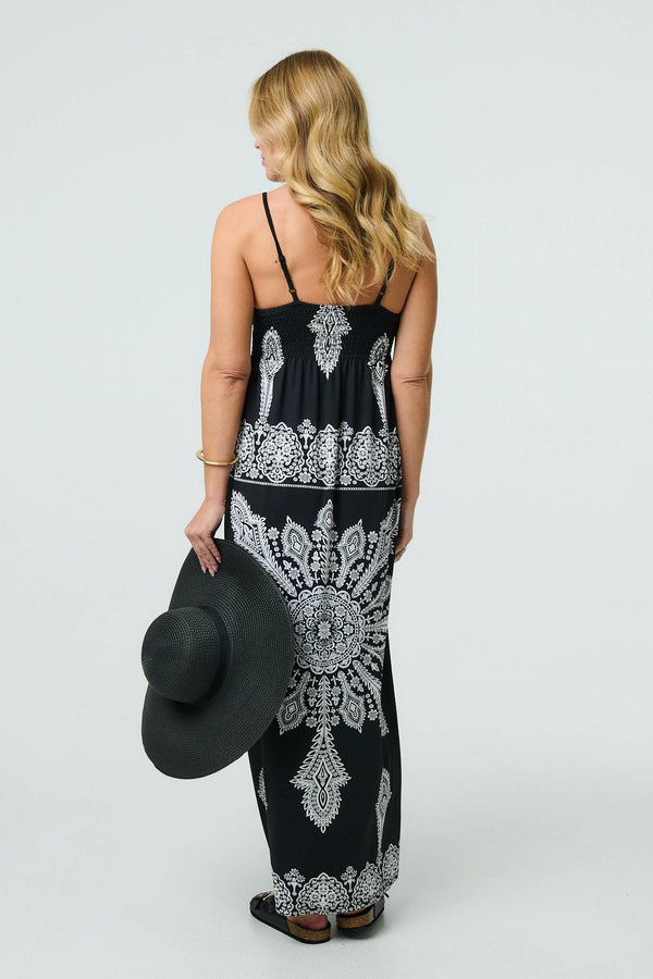 Black And White | Printed Cami Strap Empire Maxi Dress