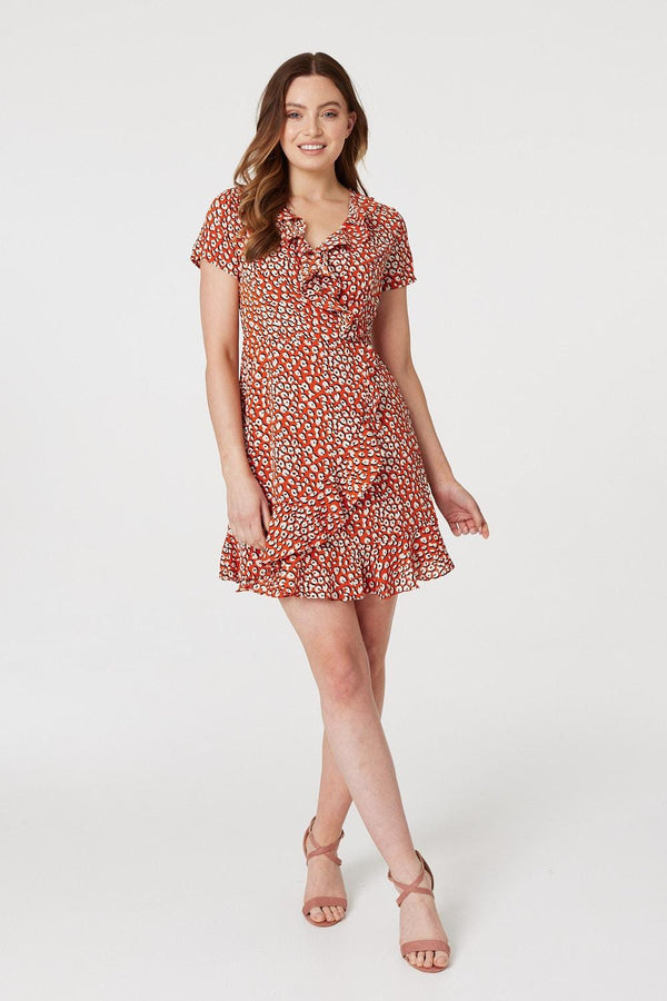 Orange | Printed Ruffle Front Wrap Dress