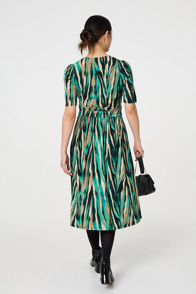 Thalassa | V Neck Short Sleeve Wrap Waist Midi Dress