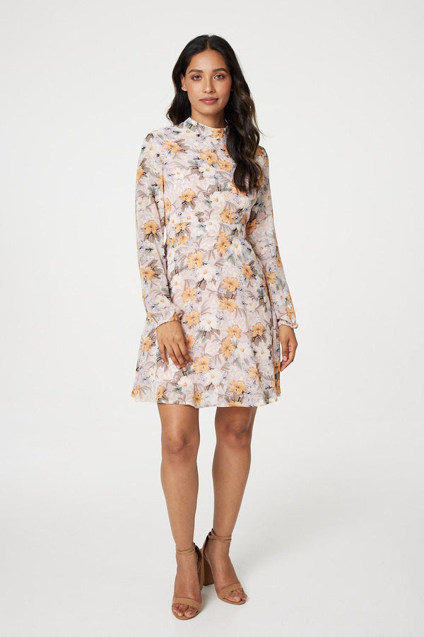 Pink | Floral High Neck Short Dress