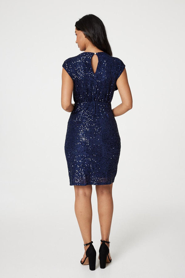 Navy | Sequin Cap Sleeve Short Dress