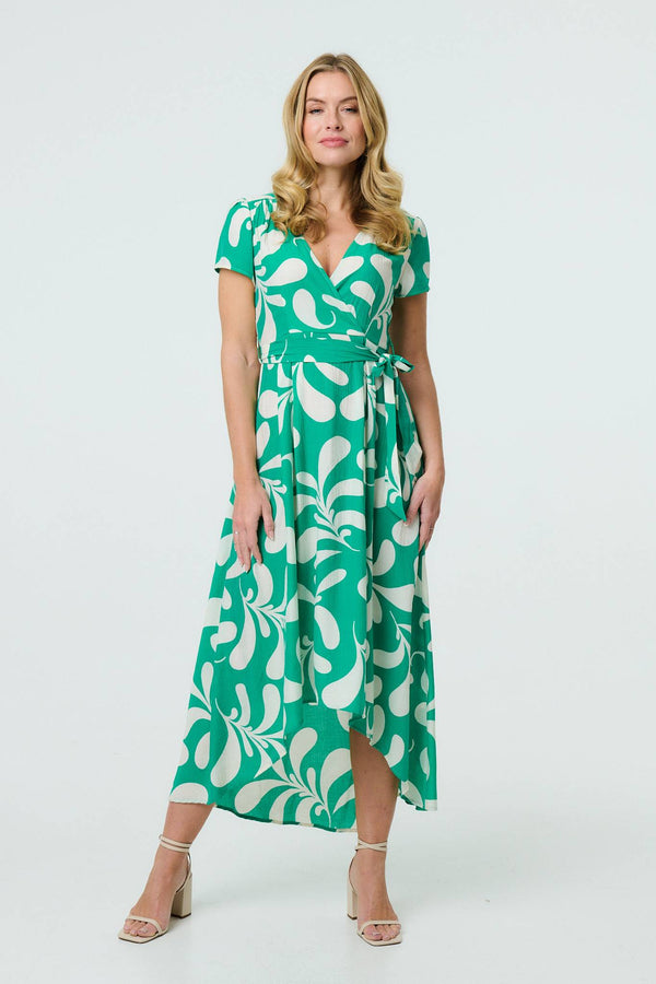 Green | Printed Tie Waist Split Hem Midi Dress : Model is 5'10"/178 cm and wears UK8/EU36/US4/AUS8