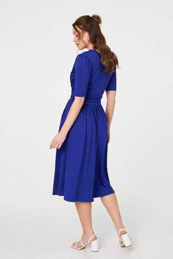 Blue | Ruched Waist Jersey Wrap Dress