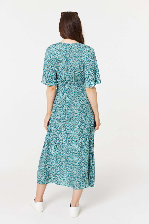 Light Green | Ditsy Floral 1/2 Sleeve Midi Dress