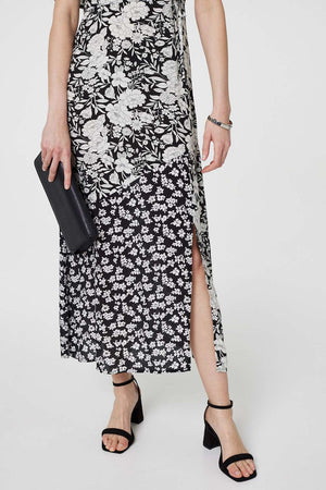 Black And White | Floral 1/2 Sleeve Midi Wrap Dress