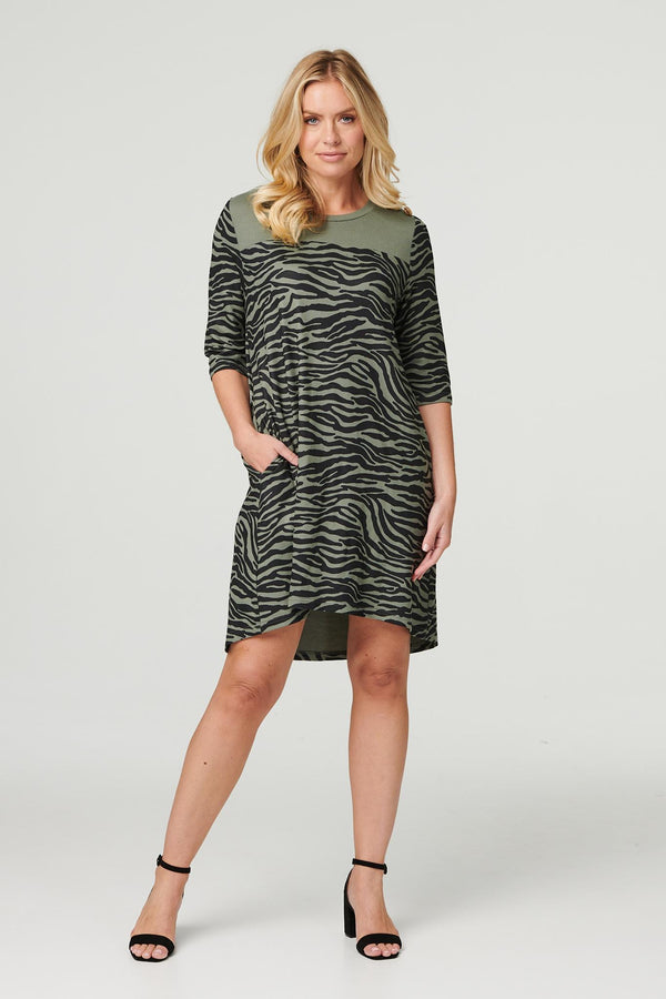 Khaki | Zebra Print Short Skater Dress