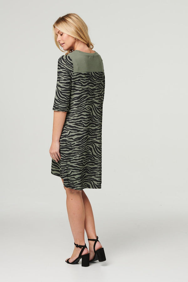 Khaki | Zebra Print Short Skater Dress