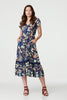 Navy | Leaf Print V-Neck Lace Trim Midi Dress