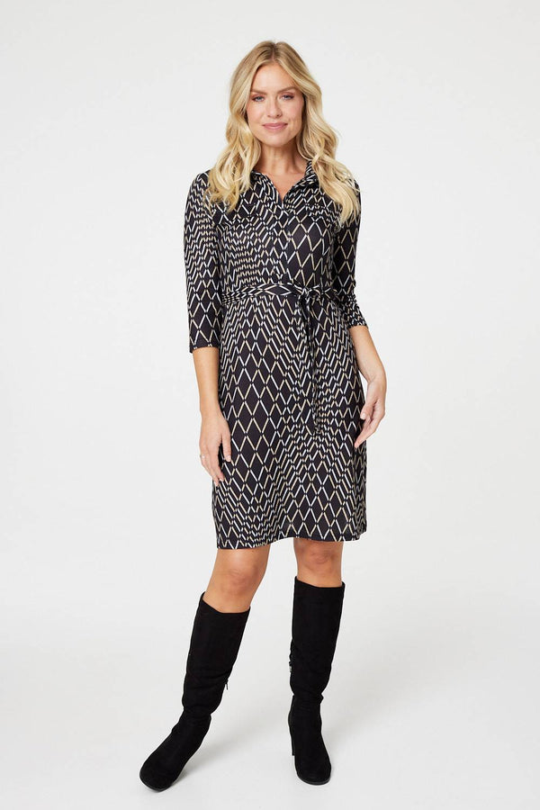 Black | Printed 3/4 Sleeved Tunic Dress