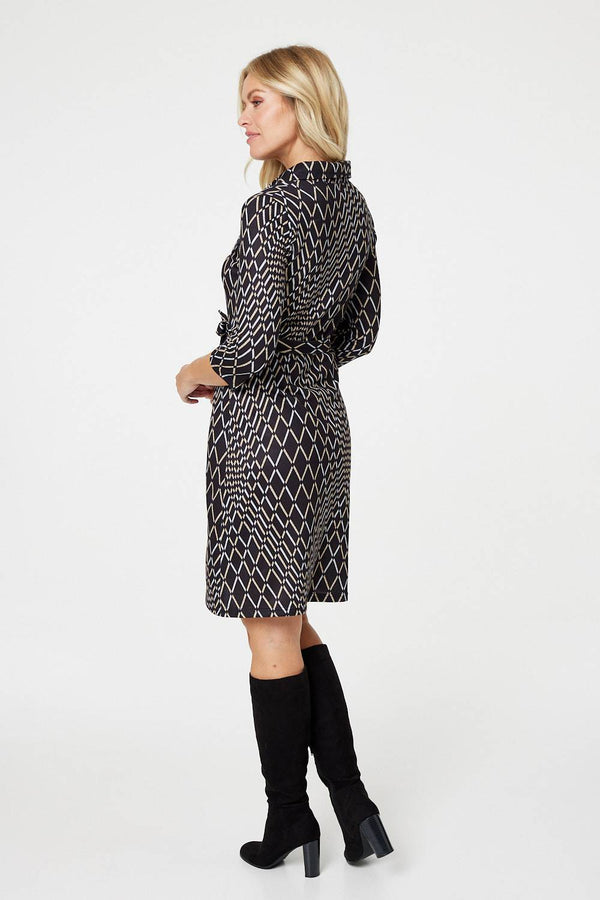 Black | Printed 3/4 Sleeved Tunic Dress
