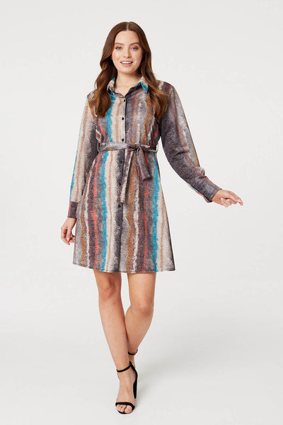Printed Long Sleeve Shirt Dress Izabel London