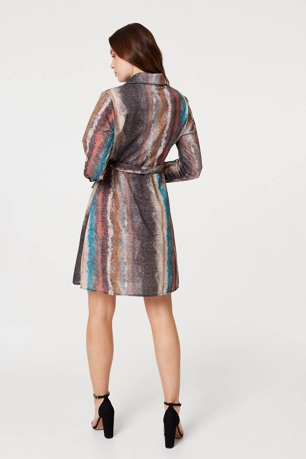 Beige | Printed Long Sleeve Shirt Dress