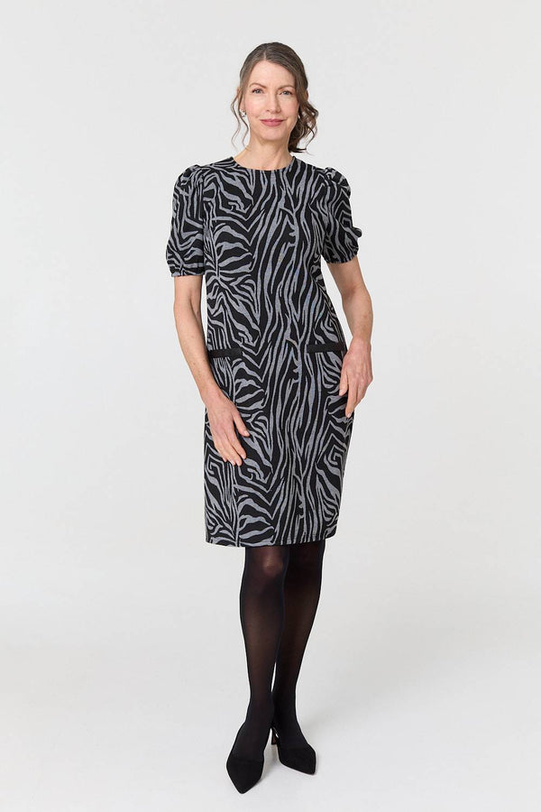 Grey | Animal Print Knee Length Shift Dress